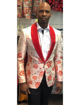Men's White Floral Patter Button Closure Besom Front Pockets Cheap Priced Designer Fashion Dress Casual Blazer On Sale Blazer