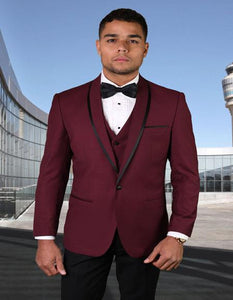 Genova Burgundy 1-Button Shawl Tuxedo