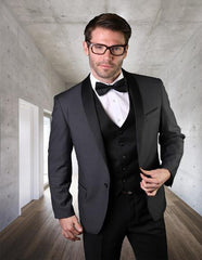 Men'S 1 Button Shawl Collar Two Toned Tuxedo Dinner Jacket Blazer Charcoal