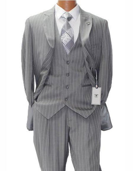 Men's Gray ~ White Two Button Suit Peak Lapel