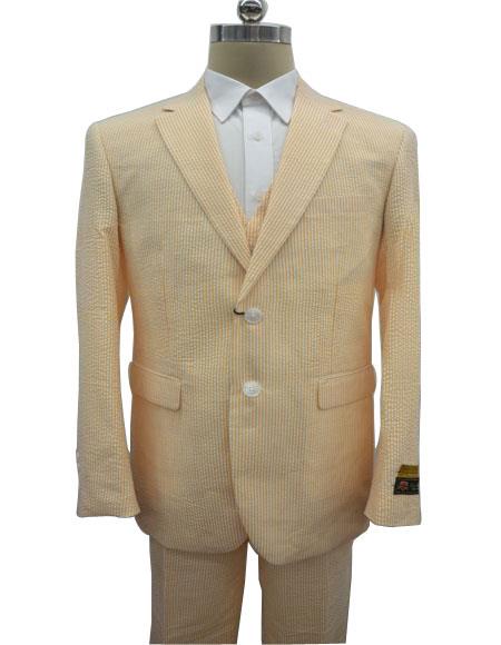 Men's Notch Label Orange Colour Summer Seersucker Fabric Vested 3 Piec ...