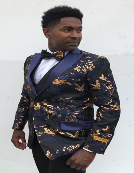 Men's  Peak Label Blue and Gold Suit