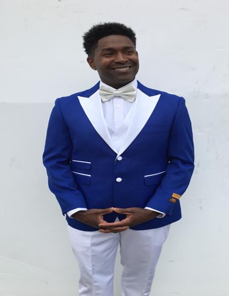 Men's  Peak Label Blue and White Suit