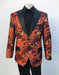 Men'S Red And Gold Floral Patterns Flap Front Pockets Two Buttons Blazer