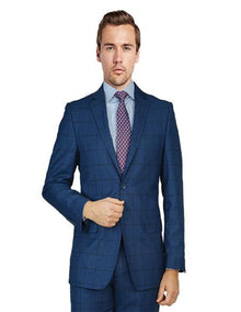 Men's Blue Birdseye Windowpane Two Button  suit- High End Suits - High Quality Suits