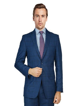 Men's Blue Birdseye Windowpane Two Button suit- High End Suits - High Quality Suits