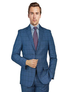 Mantoni Suit Brand Suit Blue Birdseye Windowpane- High End Suits - High Quality Suits