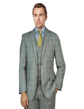 Mantoni Suit Brand Suit Gray Windowpane- High End Suits - High Quality Suits