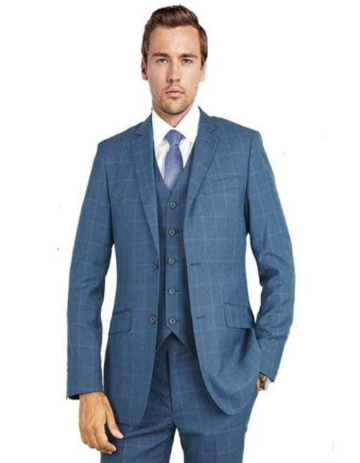Mantoni Suit Brand Suit Charcoal Blue Windowpane- High End Suits - High Quality Suits