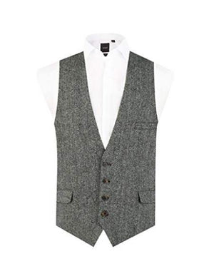 Men's Black and Grey Vest Regular Fit 100% Wool Low Cut Waistcoat
