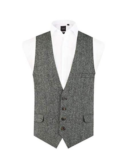 Men's Black and Grey Vest Regular Fit 100% Wool Low Cut Waistcoat