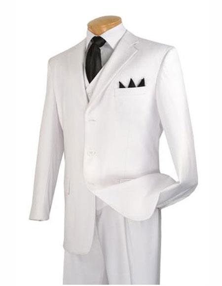 Men'S White Trim Lapel Slim Fitted Ticket Pocket Suit 2 Button 3 Piece Church Suit Dark Navy