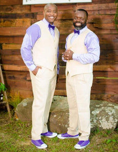 Men's Four Button Line Vest & Pants Tan Sand Suit - Mens Linen Suit