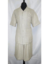 Men's Five Button PJ Collar Side Vent Shirt Khaki Walking Leisure Milano Suits