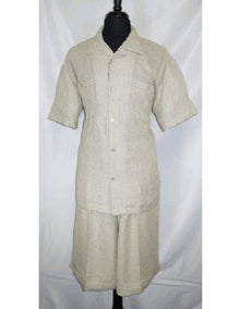 Men's Five Button PJ Collar Side Vent Shirt Khaki Walking Leisure  Milano Suits