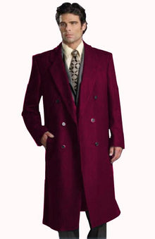 Men's Six Button Dark Burgundy Fully Lined Long Coat