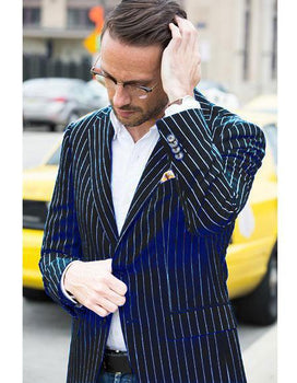 Men's Black and Bold White Stripe Two Button Casual Blazer
