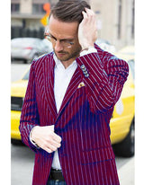 Men's Dark Burgundy and White Pinstripe Two Button Blazer
