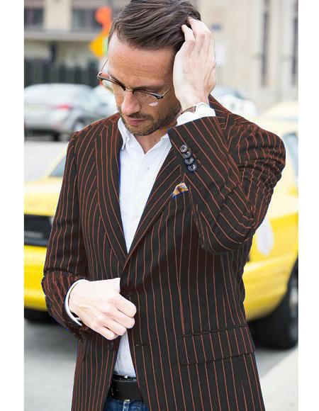 Men's Black and Red Pinstripe Two Button Blazer