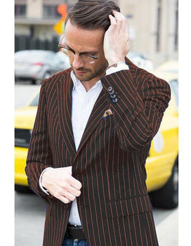 Men's Black and Red Pinstripe Two Button Blazer