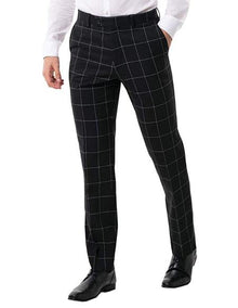Men's Black Suit Pants Regular Fit White Windowpane Check
