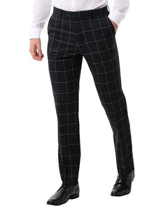 Men's Black Suit Pants Regular Fit White Windowpane Check