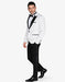 Men's White Prom - Wedding - Groom Fabric Tuxedo With Black Lapel with black Pants