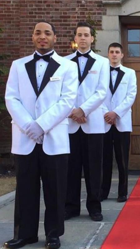 Men's White ~ Black Two Flap Front Pockets  Suit