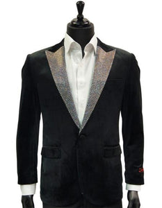 Men's Velvet Dress Dinner Jacket Black and silver glitter Blazer Sport Coat Blazer