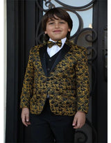 Men's Gold Textured Pattern Suit and Pants And Vest