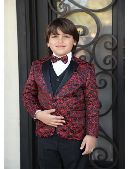Men's Red Textured Pattern Suit