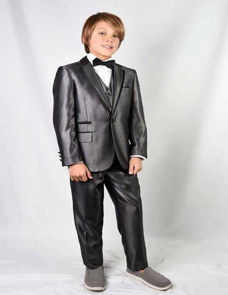 Gray Textured Pattern One Button  Tuxedo For Mens