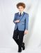 Blue Textured Pattern Shawl Lapel Suit For Mens