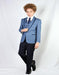 Blue Textured Pattern Shawl Lapel Suit For Mens