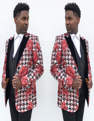 Men's Black ~ Rose Peak Lapel Suit with Black Tie