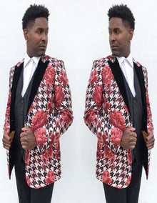 Men's Black ~ Rose Peak Lapel Suit with Black Tie
