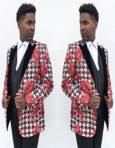 Men's Black ~ Rose Peak Lapel Suit with Black Tie