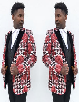 Men's Black ~ Rose Peak Lapel Suit with Black Tie