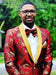Red Shawl Lapel Pinstrip Pattern Two Buttons Suit for Men
