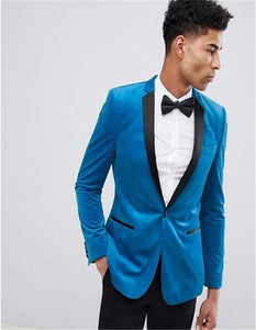 One Button Bright Blue Velvet Blazer Slim Fit Blazer - Sport Coat For Men's