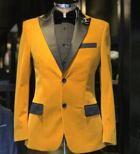 Gold Two Button Closure Slim Fit Velvet Tuxedo