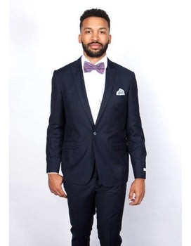 Men's Navy Blue Peak Lapel Slim Fit Graduation Suit