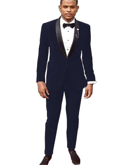 Men'S Dark Navy Blue Tuxedos Jacket And Velvet Pants