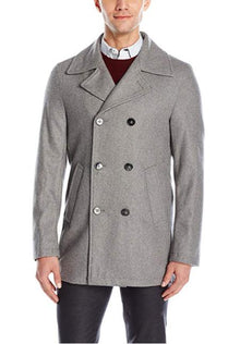 Men's Light Grey ~ Wine Six Button Welt Slash Pockets  Wool Coat