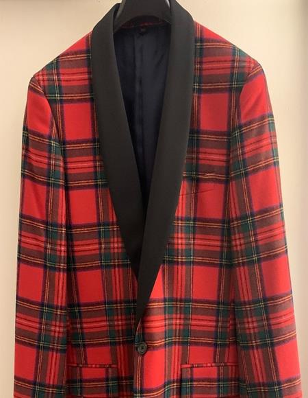 Men's Tartan Double Vent Plaid Pattern Fully Lined Button Closure Suit