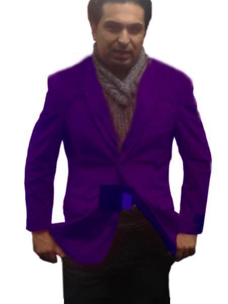 Velour Men's blazer Jacket Fully Lined Men's 2 Btn Notch Collar Velvet Purple