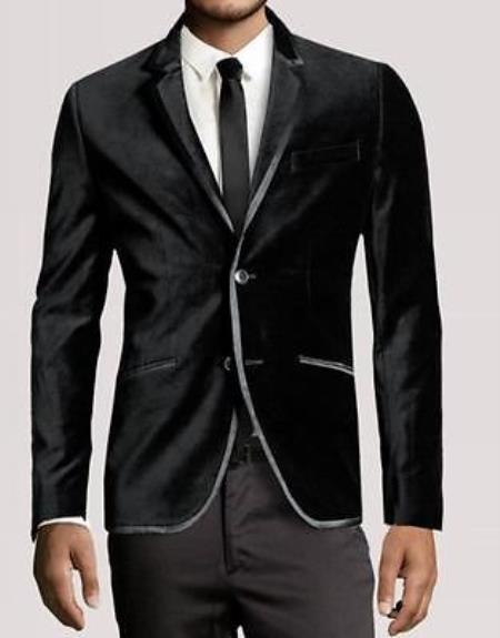Velour Men's blazer Jacket Velour Fabric ~ Men's slim fit elegant Velvet Dinner Tuxedo Black Lapeled main image 1