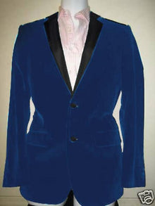 Men's Dark Blue Two Tone Trimming Notch Collar Velvet velour Men's blazer Jacket