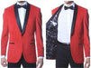Velour Men'S Blazer Jacket ~ Black Trim Shawl Collar Red Velvet ~ One Button Sport Coat Men'S Dinner Jacket