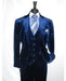 Men's Dark Navy velour Men's blazer Jacket 2 Button Velvet Fabric 3 Piece Vested Side Vent Suit